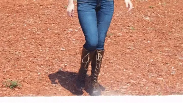 Wet documentary day 3 - Skinny jeans and boots at the beach and in the shower