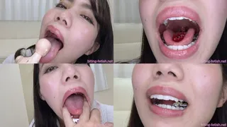 Mayu - Showing inside attractive girl's mouth, chewing gummy candys, sucking fingers, licking and sucking human doll MOUT-55