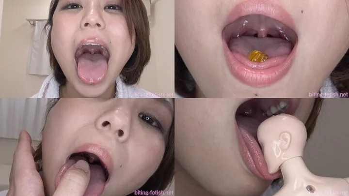 Mitsuki - Showing inside attractive girl's mouth, chewing gummy candys, sucking fingers, licking and sucking human doll MOUT-56