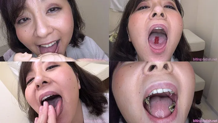 Ayaka Makimura - Showing inside cute girl's mouth, chewing gummy candys, sucking fingers, licking and sucking human doll, and chewing dried sardines mout-79