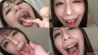Tsukasa Nagano - Showing inside cute girl's mouth, chewing gummy candys, sucking fingers, licking and sucking human doll, and chewing dried sardines mout-84