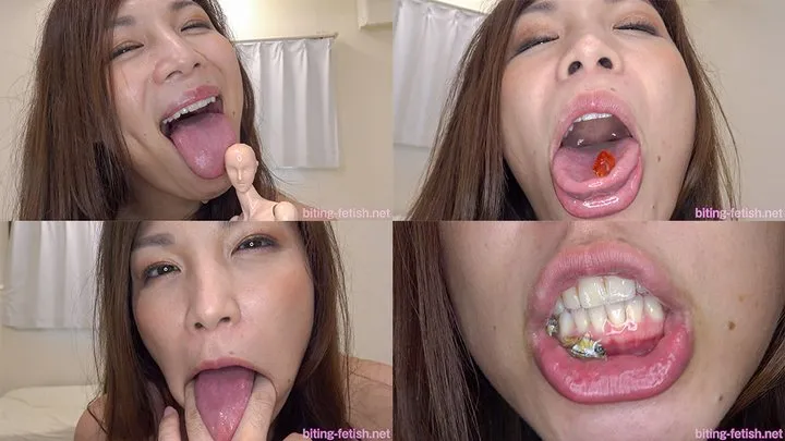 Ouka Fujimiya - Showing inside cute girl's mouth, chewing gummy candys, sucking fingers, licking and sucking human doll, and chewing dried sardines mout-70