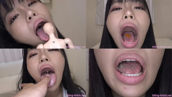 Rika Tsubaki - Showing inside cute girl's mouth, chewing gummy candys, sucking fingers, licking and sucking human doll, and chewing dried sardines mout-72