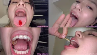 Hana Haruna - Showing inside glamorous girl's mouth, sucking fingers, chewing gummy candys and dried sardines MOUT-21