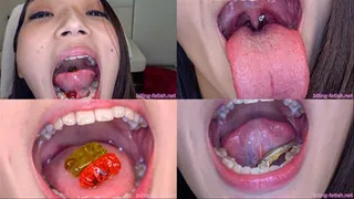 Renon Kanae - Showing inside cute girl's mouth, sucking fingers, chewing gummy candys and dried sardines MOUT-15