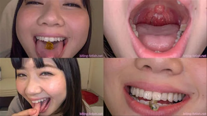 Ren Ichinose - Showing inside cute girl's mouth, sucking fingers, chewing gummy candys and dried sardines MOUT-12