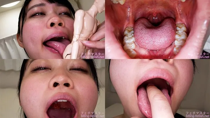 Ayame Tozaki - Showing inside cute girl's mouth, chewing gummy candys, sucking fingers, licking and sucking human doll, and chewing dried sardines