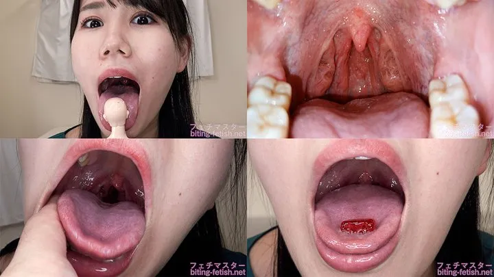 Miho Tomii - Showing inside cute girl's mouth, chewing gummy candys, sucking fingers, licking and sucking human doll, and chewing dried sardines mout-152