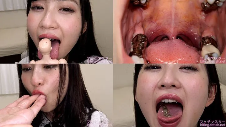 Hina Kanno - Showing inside cute girl's mouth, chewing gummy candys, sucking fingers, licking and sucking human doll, and chewing dried sardines mout-117