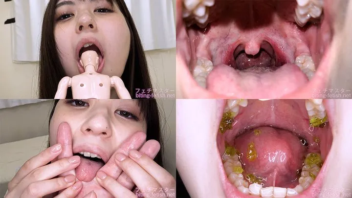 Satori Fujinami - Showing inside cute girl's mouth, chewing gummy candys, sucking fingers, licking and sucking human doll, and chewing dried sardines mout-106