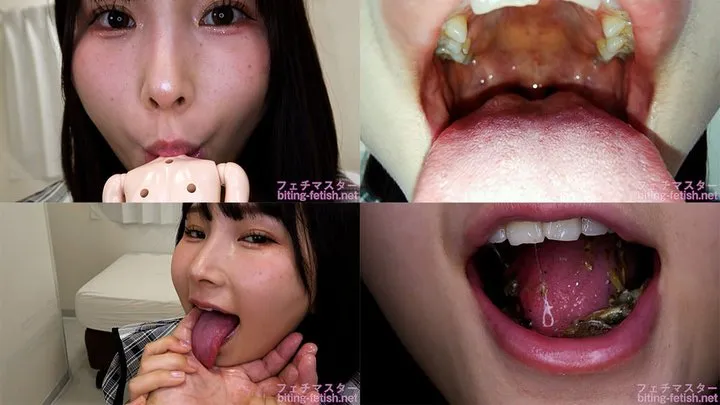 Kana Yura - Showing inside cute girl&#039;s mouth, chewing gummy candys, sucking fingers, licking and sucking human doll, and chewing dried sardines