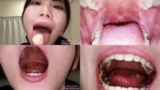 Kozue Fujita - Showing inside cute girl&#039;s mouth, chewing gummy candys, sucking fingers, licking and sucking human doll, and chewing dried sardines