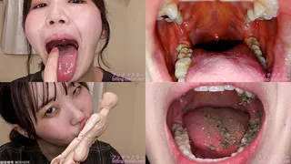 Ayaka Hirosaki - Showing inside cute girl's mouth, chewing gummy candys, sucking fingers, licking and sucking human doll, and chewing dried sardines mout-162