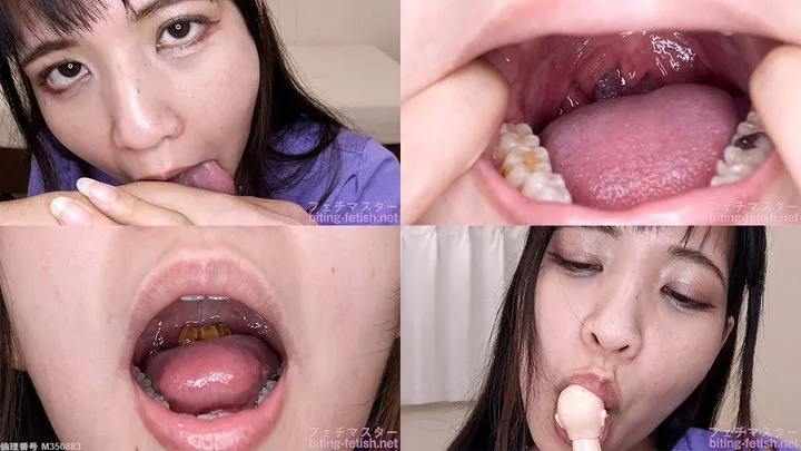 Rin Miyazaki - Showing inside cute girl's mouth, chewing gummy candys, sucking fingers, licking and sucking human doll, and chewing dried sardines mout-158