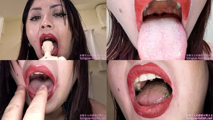 Katie - Showing inside cute girl's mouth, chewing gummy candys, sucking fingers, licking and sucking human doll, and chewing dried sardines mout-176