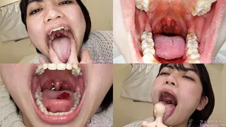 Noa Amaharu - Showing inside cute girl's mouth, chewing gummy candys, sucking fingers, licking and sucking human doll, and chewing dried sardines mout-175