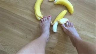 Smashing bananas under my feet - pov view of crushing