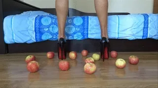 Crushing many apples under my patent leather black red bottom pumps