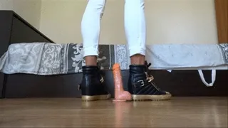 Crushing dildo under my new black platform sneakers