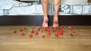 Crushing strawberries barefoot + pov view of crushing