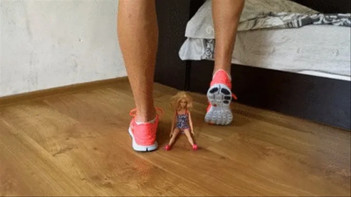 Destroying barbie doll with my nike free run sneakers