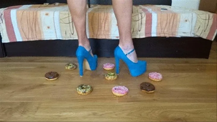 Crushing doughnuts with my blue platform high heel pumps and doing some dangling