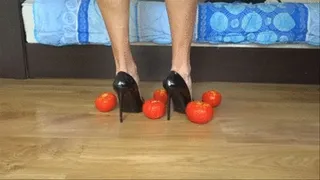 Crushing tomatoes under my sexy stiletto high heel pumps