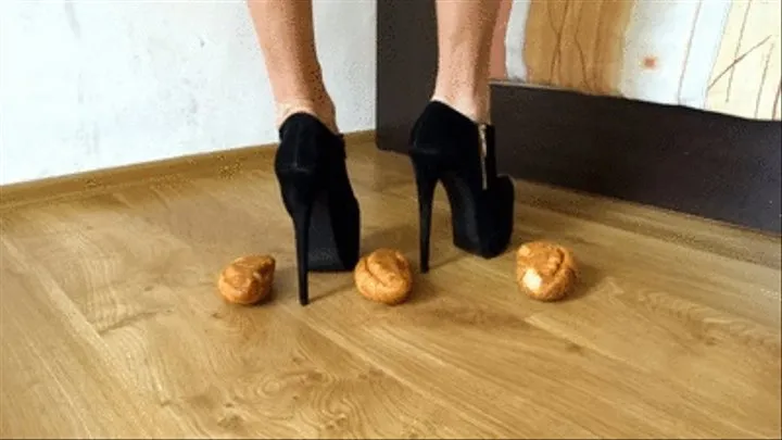 Crushing croissants with my black sexy ankle boots + pov view crushing