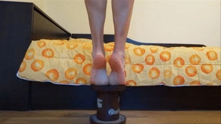 Soles posing on a small chair and flexing my calves + showing highly arched feet