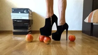 Crushing 4 apple with my sexy black ankle 7.3 inch boots