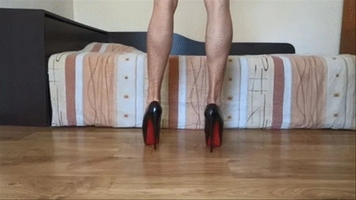 Walking around and showing my red bottom black pumps and doing shoeplay with them