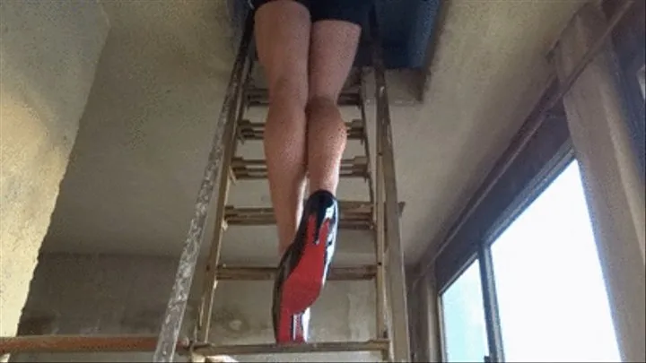 Showing off my red bottom patent leather high heels on the stairs