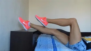 Showing my long trained legs in sneakers side view