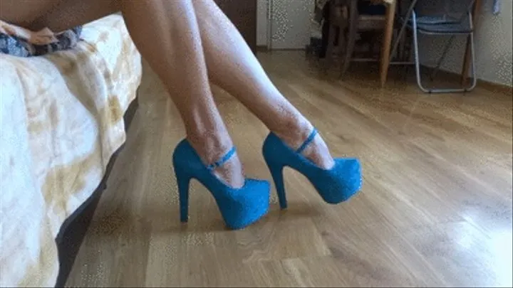 Dangling my blue platform high heels and shoe play with them