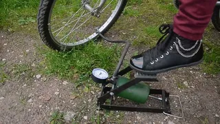 Katya Inflates Bike Tyre By Pedal Pumping