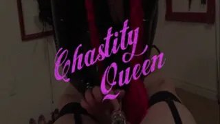 Chastity Queen Tease and Denial of Her lowly slave..Vibrator on Cage!