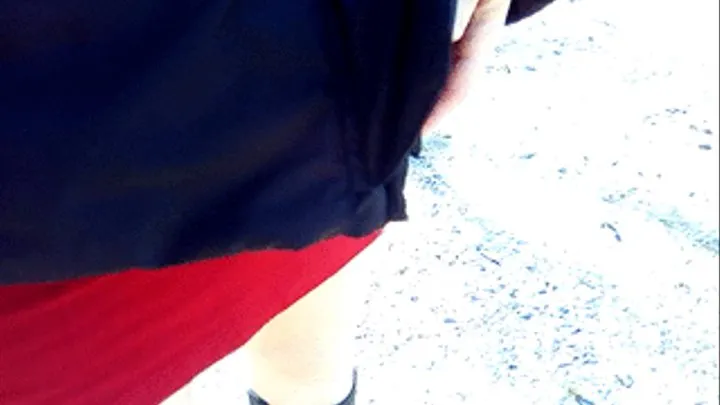 Pee in the woods, red skirt without thong