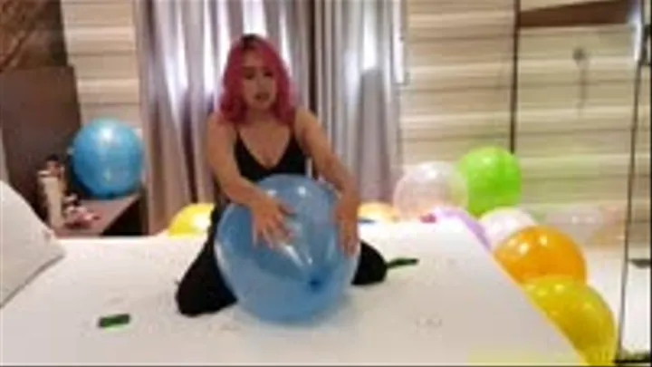 Pink Popping Big Balloons - Squeeze, Sit, Nails, Body