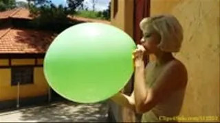 Marylin Blows to Pop 3 Balloons