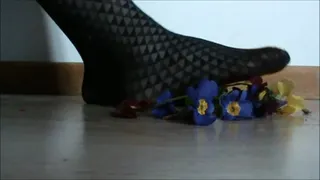 She crush flowers with black pantyhose-Part 2