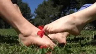 Barefoot party with two girls