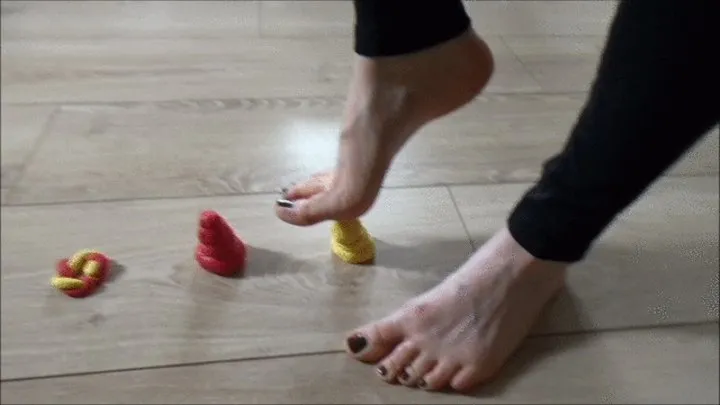 Plasticine crushing barefoot and footprint