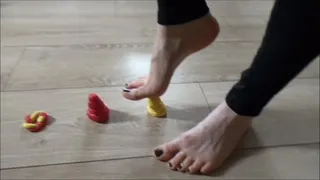 Plasticine crushing barefoot and footprint