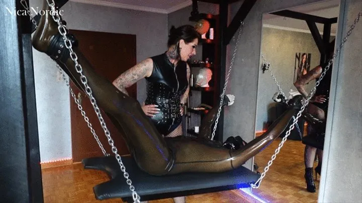Tickle torment for my bound latex slave