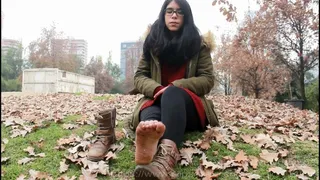 Girl barefoot in winter 2