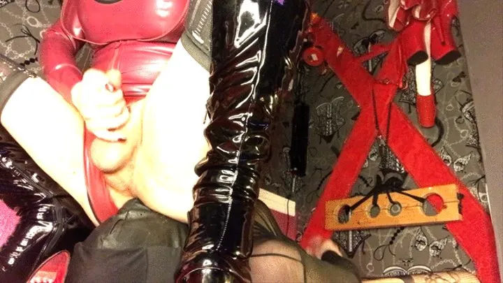 P3 LATEX REDWINE COLOUR OUTFIT DEEP THROAT WITH SUB MALE IN FAKE BOOBS AND A GORGEOUS BIG SHEMALE ASS AND COCK POUNDING HIS THROAT