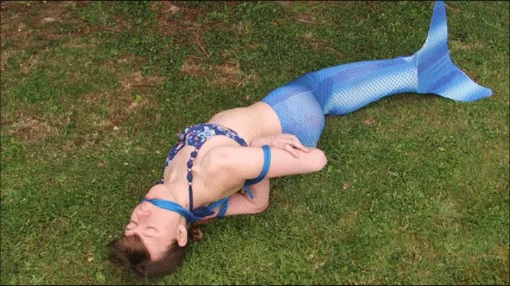 Wendy mermaid struggling on the grass