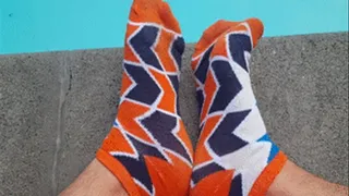 Orange and Blue Ankle Socks In Pool