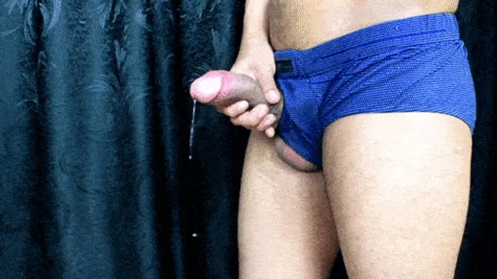 Cum drip in blue boxer