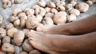Touching delicious potatoes with the feet